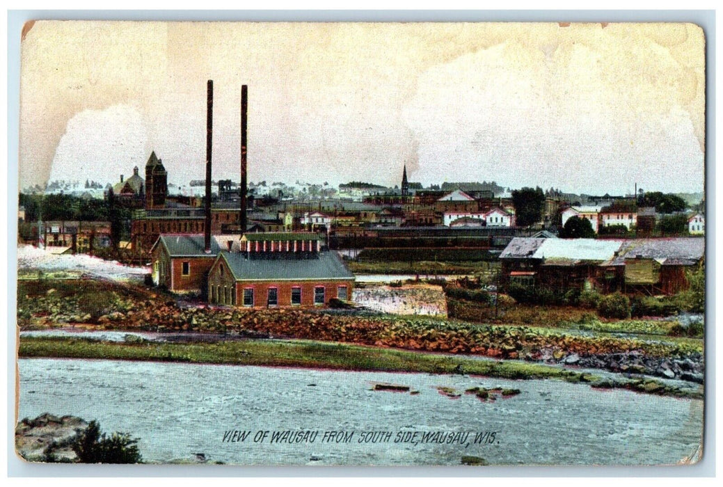 1913 View Wausau South Side Buildings Wausau Wisconsin Vintage Antique Postcard