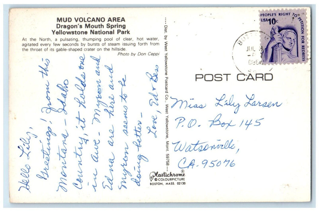 1960 Mud Volcano Area Dragon's Mouth Spring Yellowstone National Park Postcard