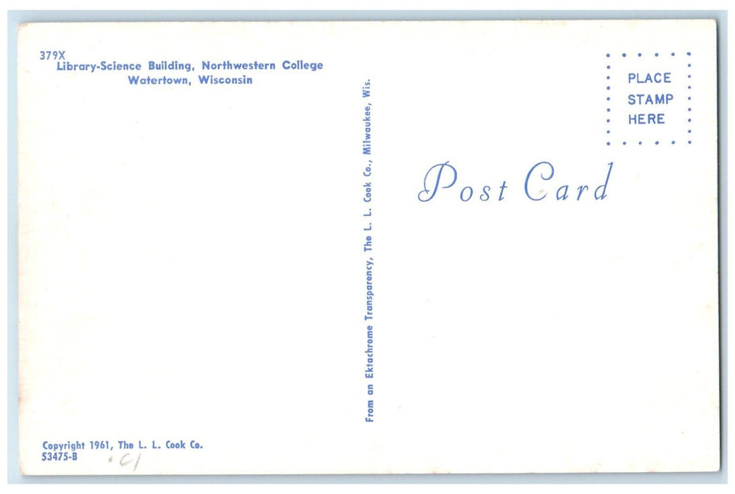 c1960 Library-Science Building Northwestern College Watertown Wisconsin Postcard