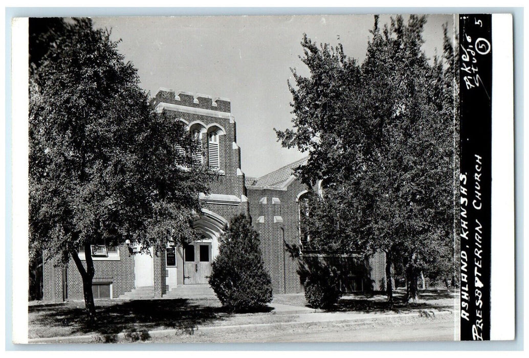 c1940's Presbyterian Church Scene Street Ashland KS Pike RPPC Photo Postcard