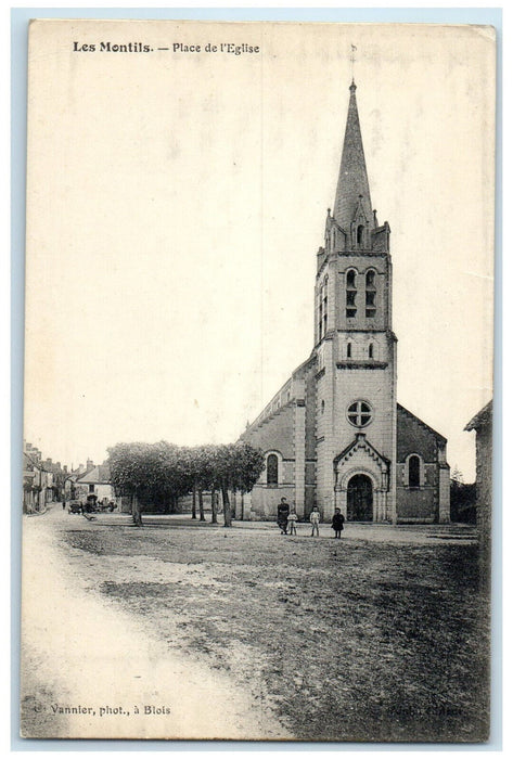 c1910 Church Square Les Montils Loir-et-Cher France Posted Antique Postcard