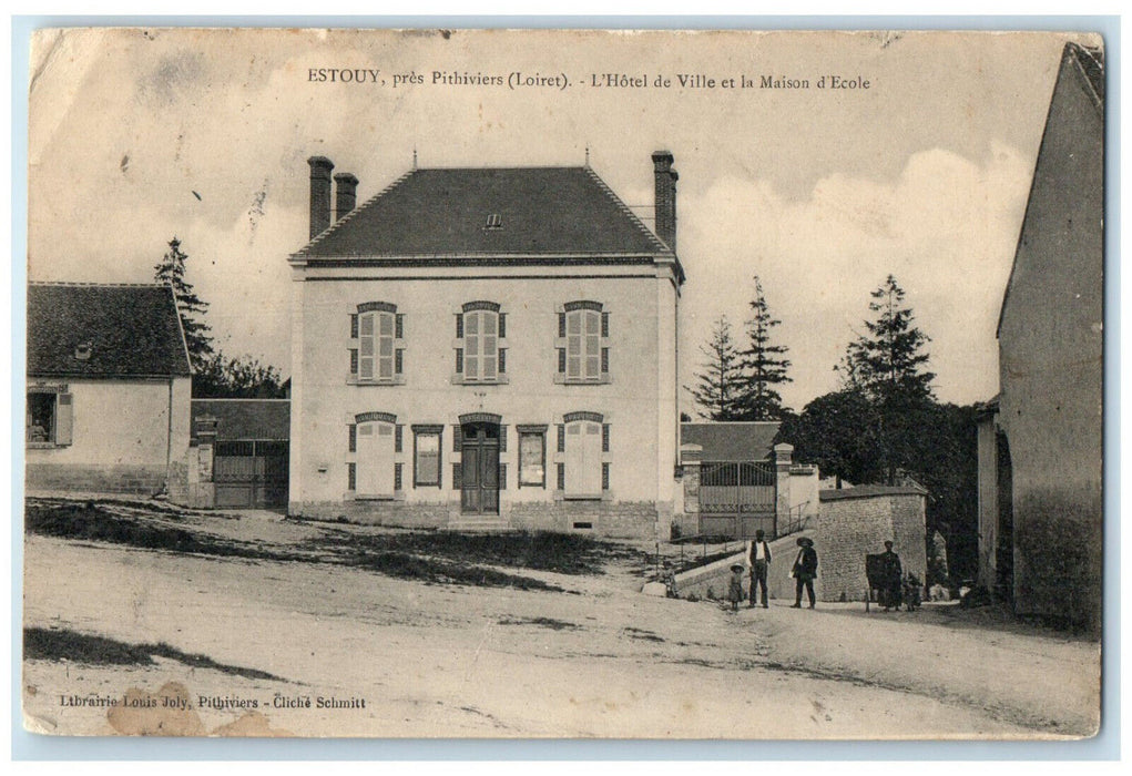 c1910 The Town Hall and the Estouy Schoolhouse Near Pithiviers France Postcard