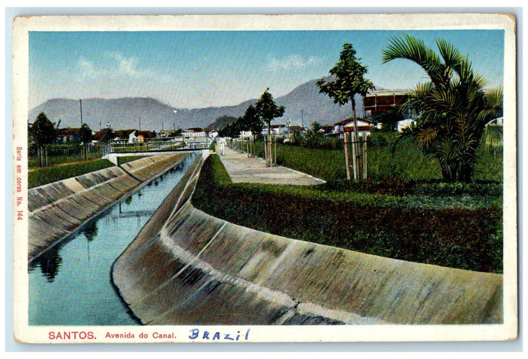c1920's Canal Avenue Santos Sao Paulo Brazil Antique Unposted Postcard