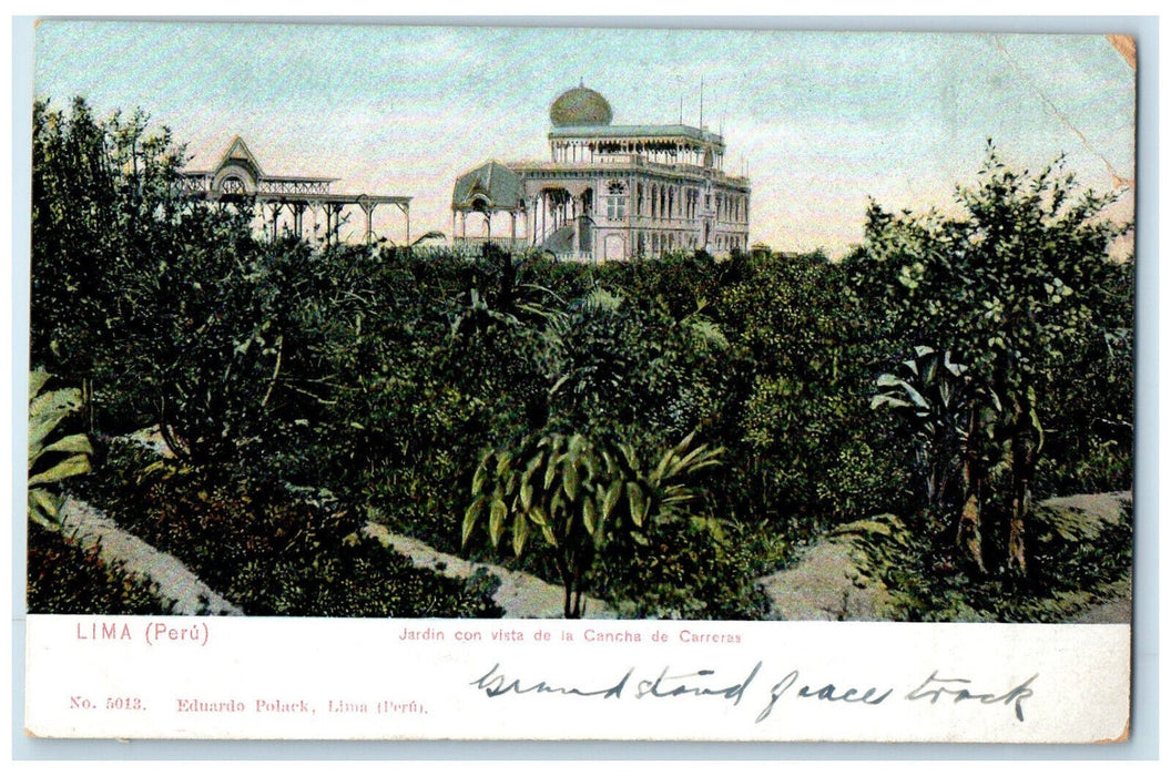 c1905 Garden With View Of The Racing Field Lima Peru Antique Posted Postcard