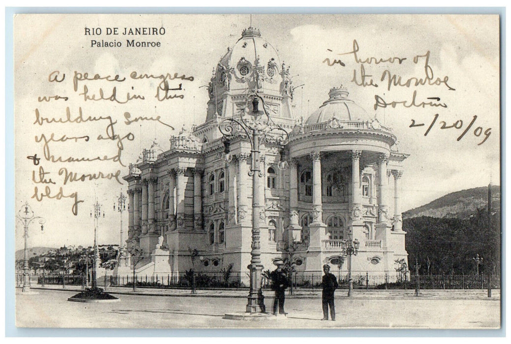 1909 Rio De Janeiro Monroe Palace View Brazil Posted Antique Postcard
