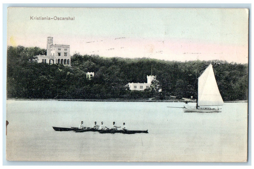 1908 Kristiania-Oscarshal Canoeing Boat Oslo Norway Posted Antique Postcard