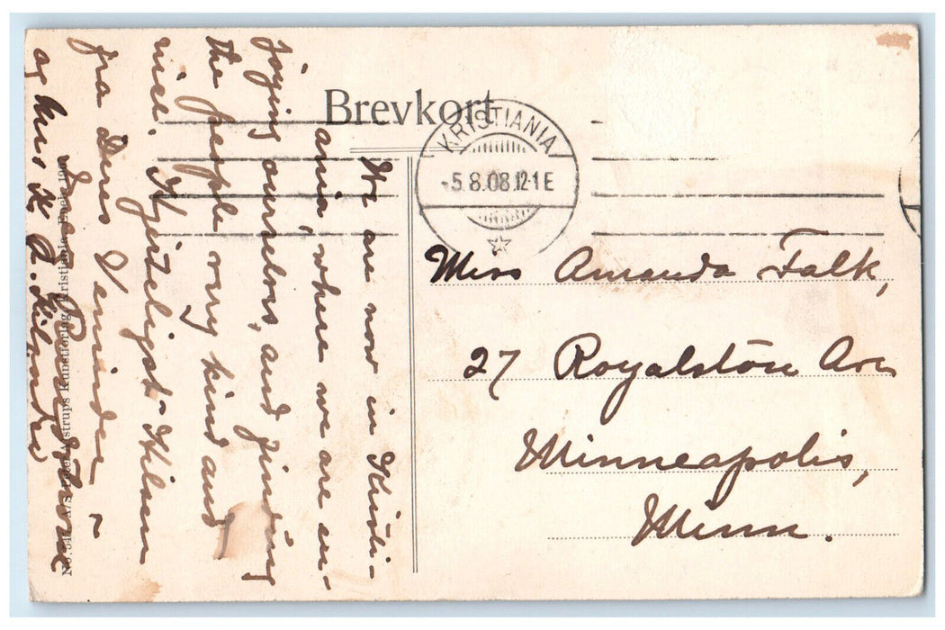 1908 Kristiania-Oscarshal Canoeing Boat Oslo Norway Posted Antique Postcard