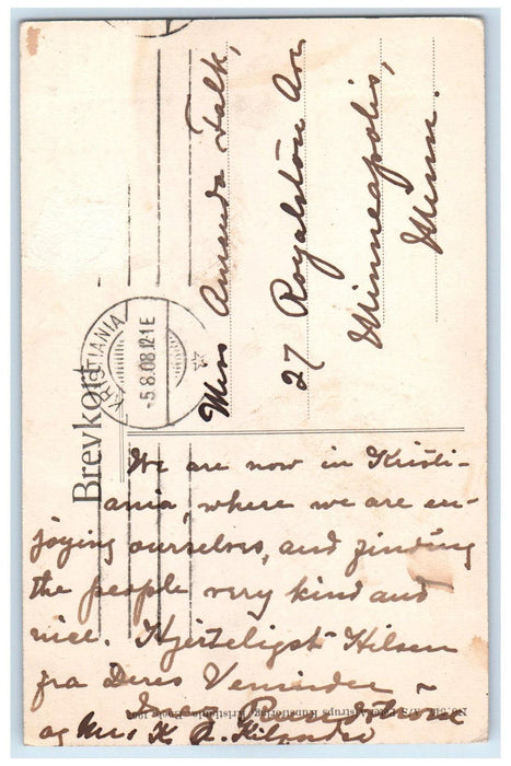 1908 Kristiania-Oscarshal Canoeing Boat Oslo Norway Posted Antique Postcard