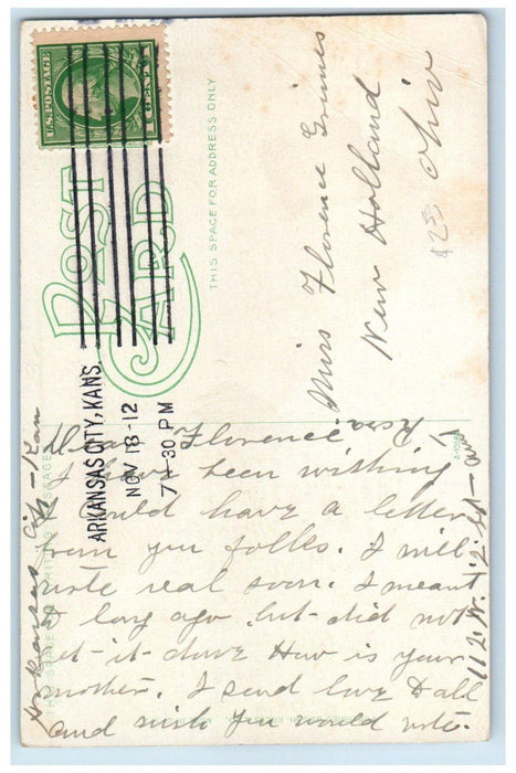1912 High School Building Scene Street Arkansas City Kansas KS Antique Postcard