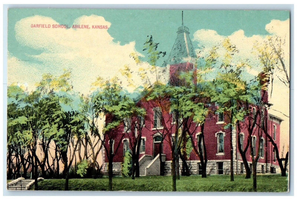 c1910's Garfield School Building Campus Abilene Kansas KS Antique Postcard