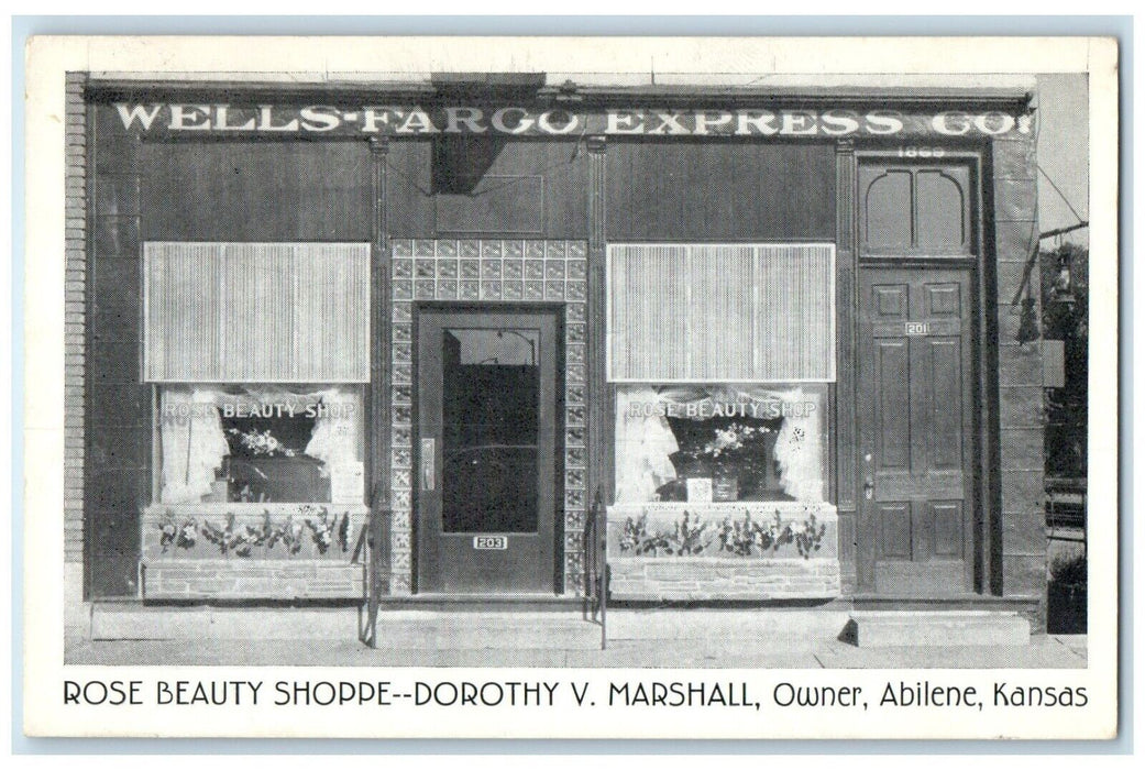 1961 Rose Beauty Shoppe Wells Fargo Express Co. Abilene Kansas KS Postcard