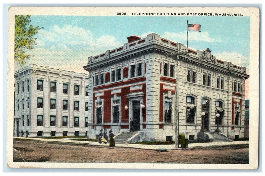 c1920 Exterior Telephone Building Post Office Wausau Wisconsin Unposted Postcard