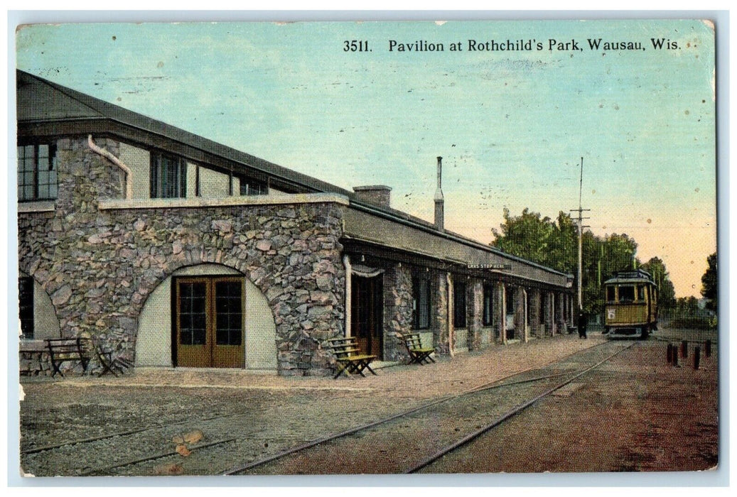 1912 Pavilion Rothchild Park Streetcar Railway Wausau Wisconsin Vintage Postcard