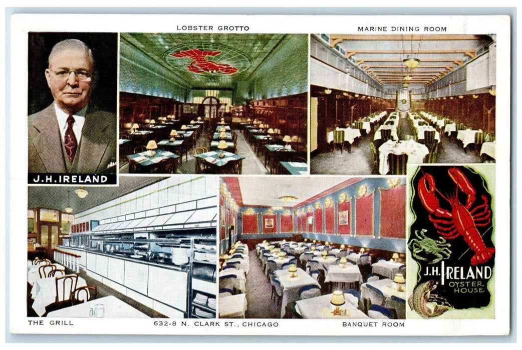 c1940 Ireland Oyster Lobster Grotto Marine Clark St. Chicago Illinois Postcard