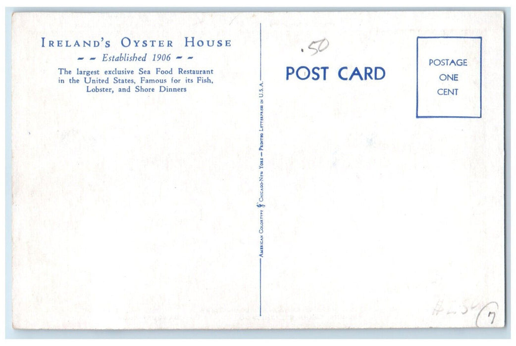 c1940 Ireland Oyster Lobster Grotto Marine Clark St. Chicago Illinois Postcard