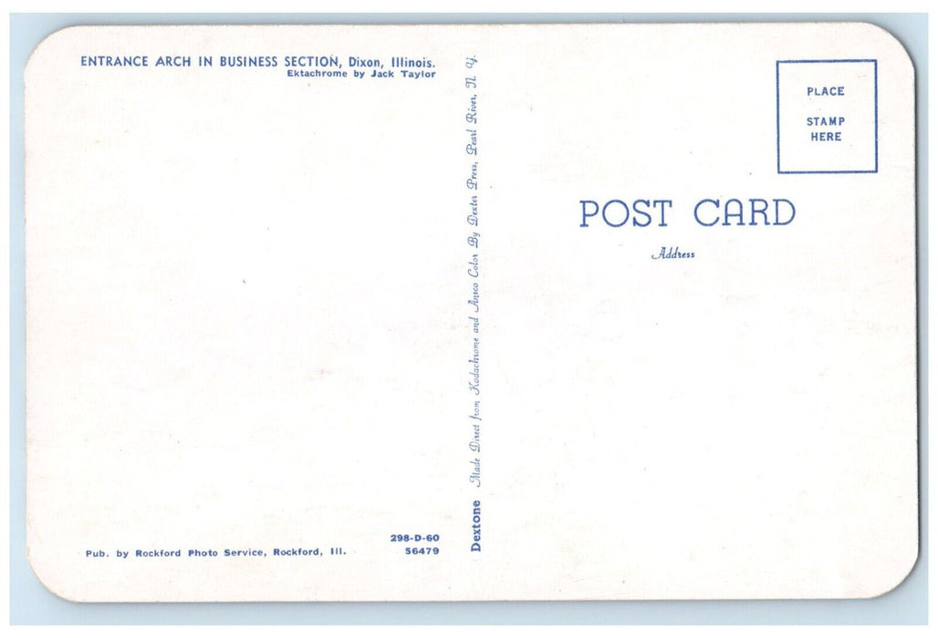 c1960 Entrance Arch Business Section Exterior Building Dixon Illinois Postcard