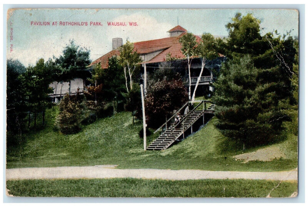 1911 Pavilion Rothchild Park Stairs Wausau Wisconsin WI Vintage Posted Postcard