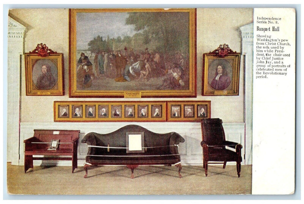 c1910 Independence Series Washington's Pew Banquet Hall Pennsylvania PA Postcard