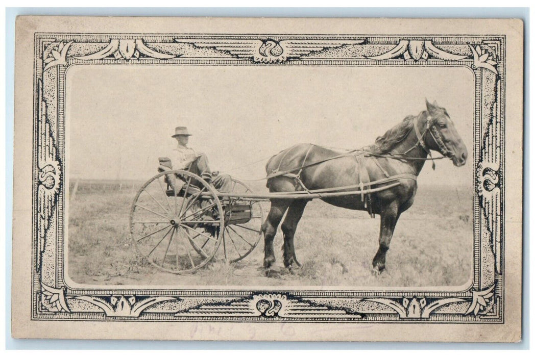 c1910's Harness Cart Wagon Scene Field RPPC Photo Unposted Antique Postcard