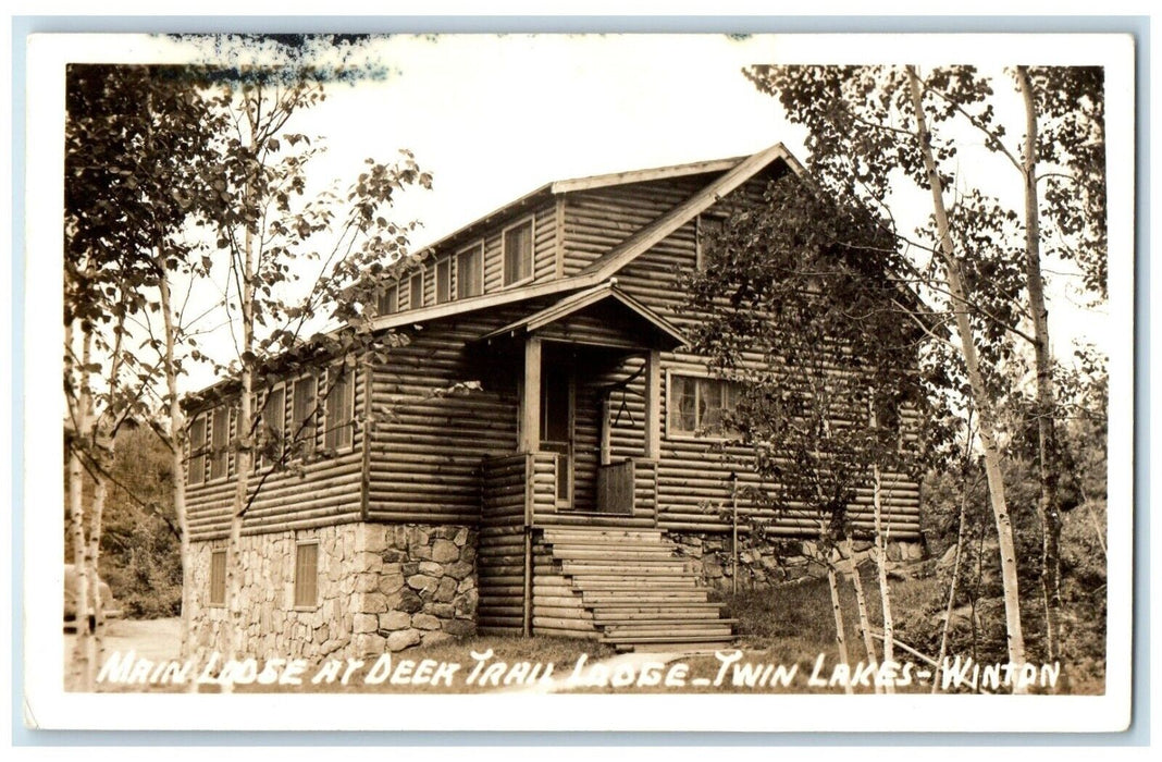 c1940's Main Lodge At Deer Trail Twin Lakes Winton RPPC Photo Vintage Postcard