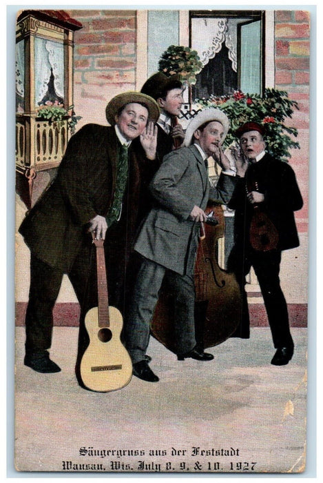 1927 Saugergruss Aus Der Feststadt Guitar Exterior Wausau Wisconsin WI Postcard