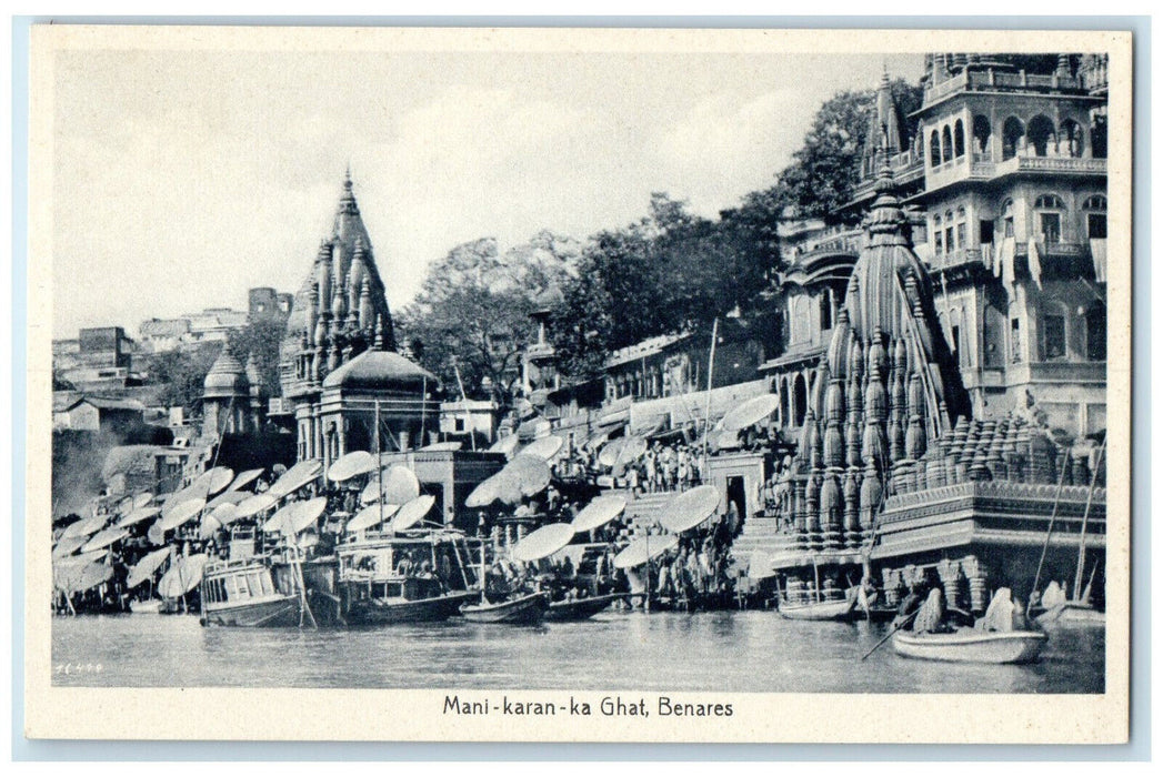 c1940's Boat Scene Mani-Karan-Ka Gath Himachal Pradesh India Unposted Postcard