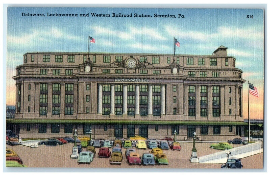 Delaware Lackawanna Western Railroad Station Cars Scranton PA Vintage Postcard