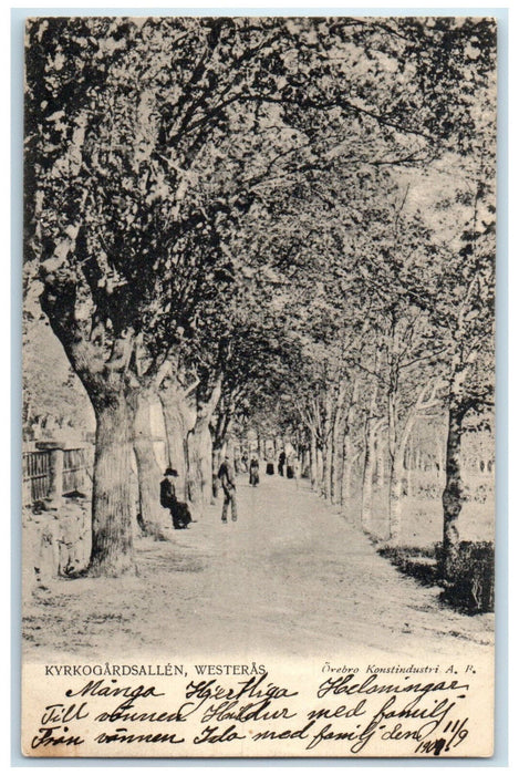 1904 Pathway Scene Westera's Churchyard Hall Sweden Antique Postcard