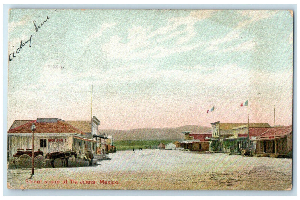 1907 Street Scene Horse Carriage Tia Juana Mexico South Wethersfield CT Postcard