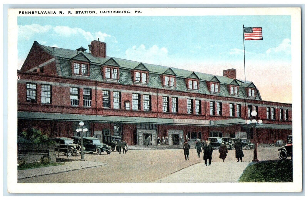 c1920's Pennsylvania Railroad Station Cars Harrisburg Pennsylvania PA Postcard