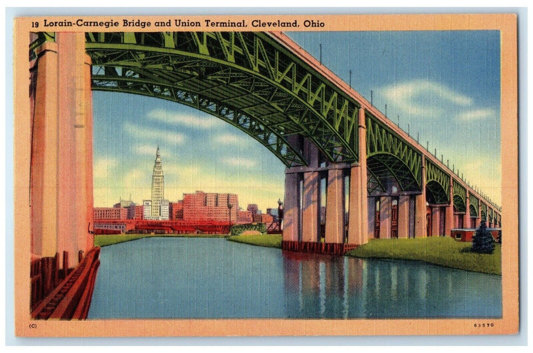 1943 Lorain Carnegie Bridge And Union Terminal Cleveland Ohio OH Posted Postcard