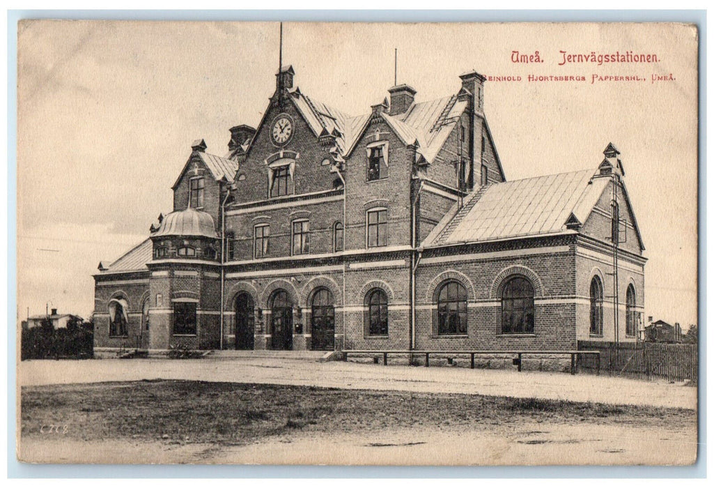 c1910 Building of Umeå Railway Station Umea Sweden Posted Antique Postcard