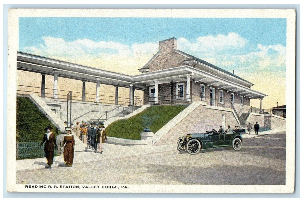 1917 Reading RR Railroad Station Car Valley Forge Pennsylvania PA Postcard