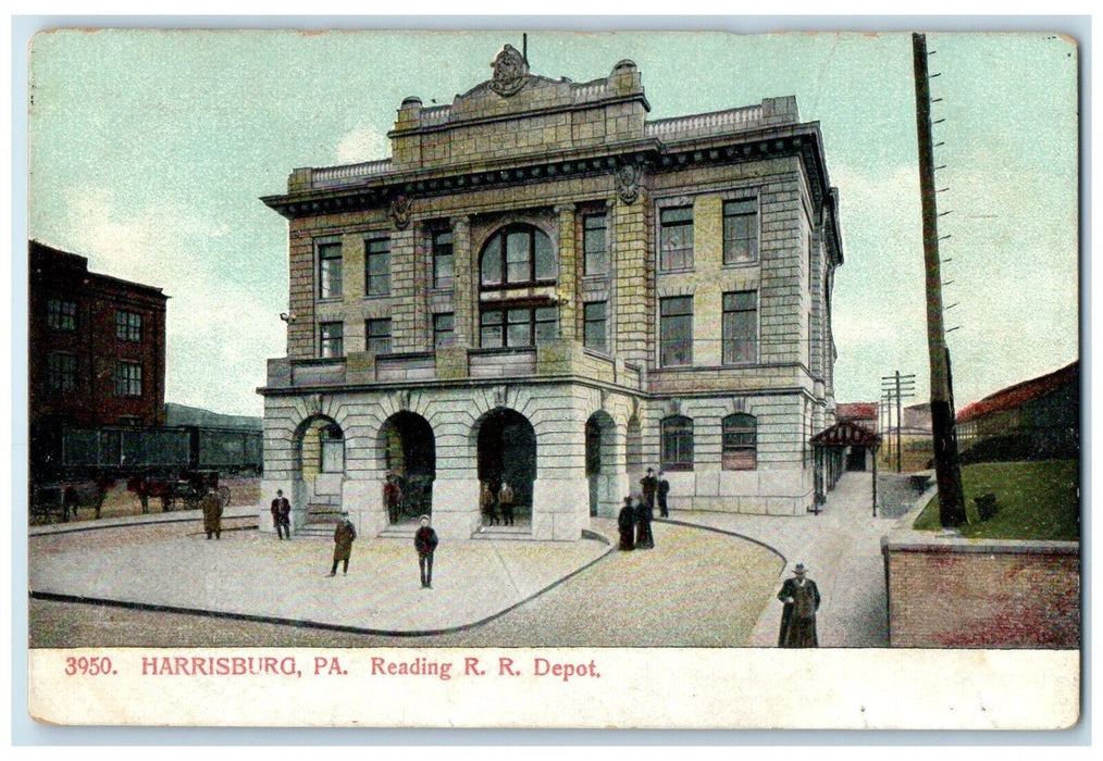 c1905 Reading RR Railroad Depot Station Harrisburg Pennsylvania PA Postcard