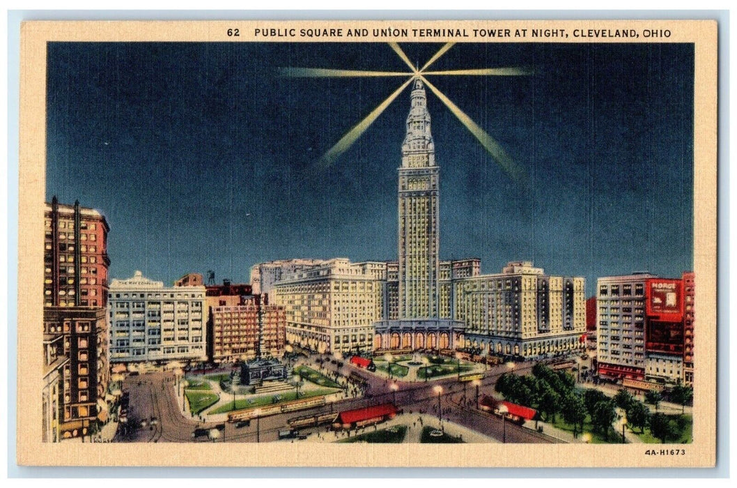 Public Square And Union Terminal Tower At Night Cleveland Ohio OH Postcard