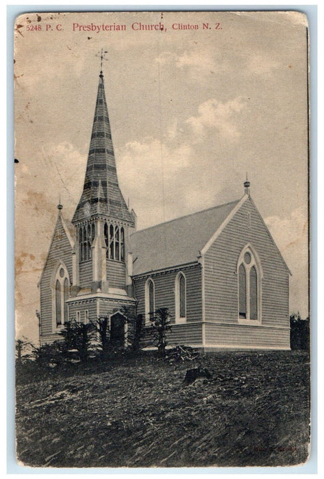 c1910 P.C. Presbyterian Church Clinton South Island New Zealand Postcard