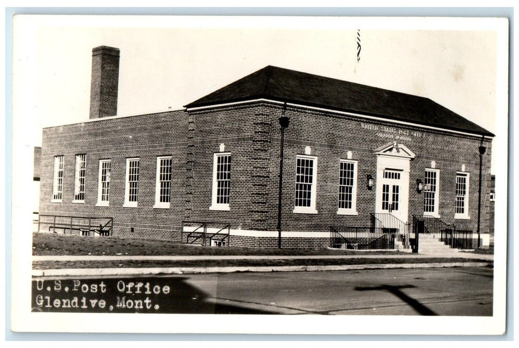c1940's US Post Office Building Glendive Montana MT RPPC Photo Vintage Postcard