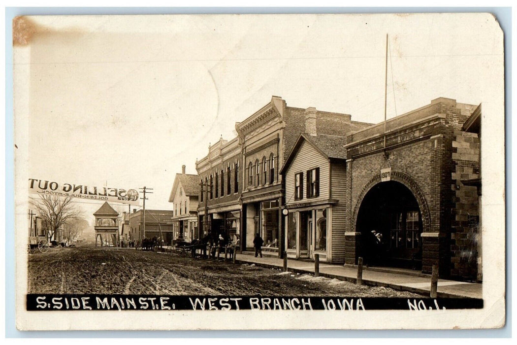 1911 S. Side Main Street West Branch Iowa IA RPPC Photo Posted Antique Postcard