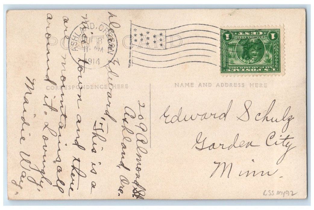 1914 Town Square Monument Post Office Scene Ashland Oregon RPPC Photo Postcard