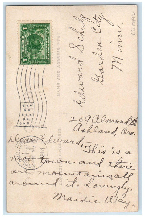 1914 Town Square Monument Post Office Scene Ashland Oregon RPPC Photo Postcard