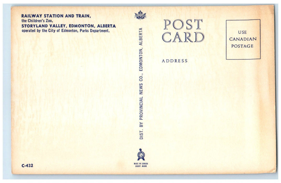 c1960's Railway Station Train Storyland Valley Edmonton Alberta Canada Postcard