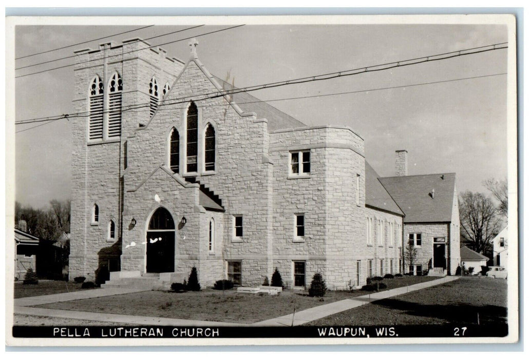 c1940's Pella Lutheran Church Waupun Wisconsin WI RPPC Photo Vintage Postcard