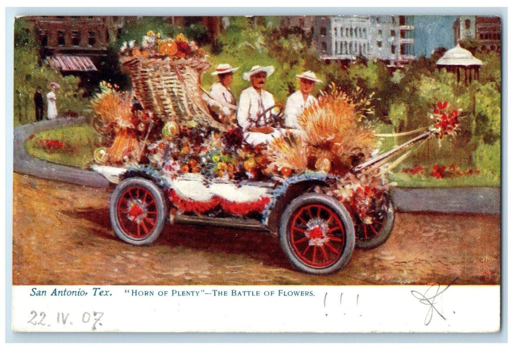 1907 Horn Plenty Battle Flowers San Antonio Texas TX Tuck Son Oilette Postcard