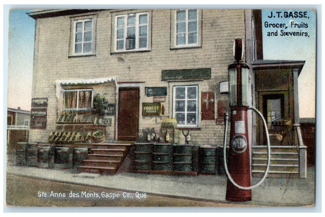 c1910 J.T. Gasse Grocer Fruits and Souvenirs Ste Anne des Monts Canada Postcard