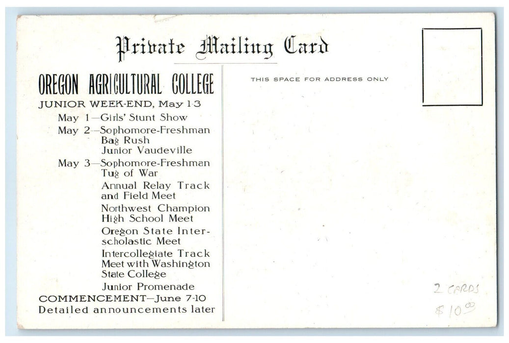 1900 Oregon Agricultural College Multi-View Schedule Oregon OR Unposted Postcard