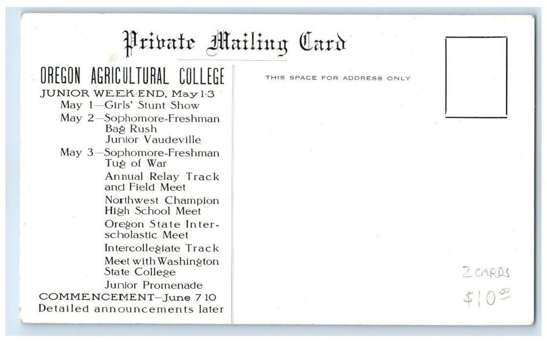 1900 Multi-View Oregon Agricultural College Schedule Oregon Antique PMC Postcard