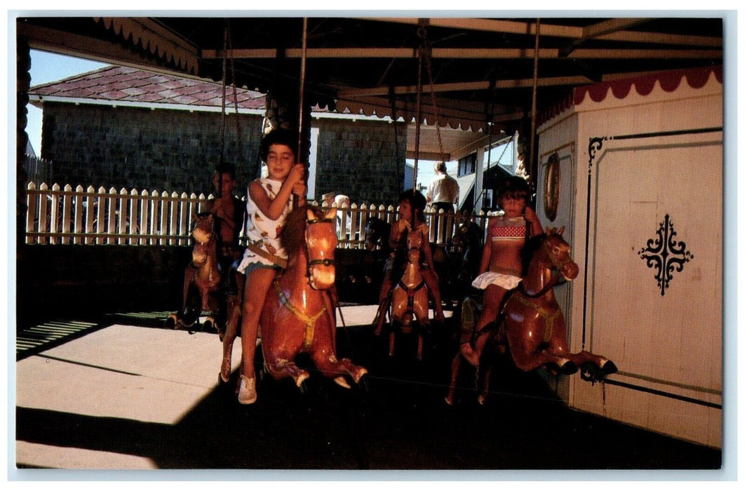 1960 Children Riding Flying Horse Carousel Hill Rhode Island RI Antique Postcard