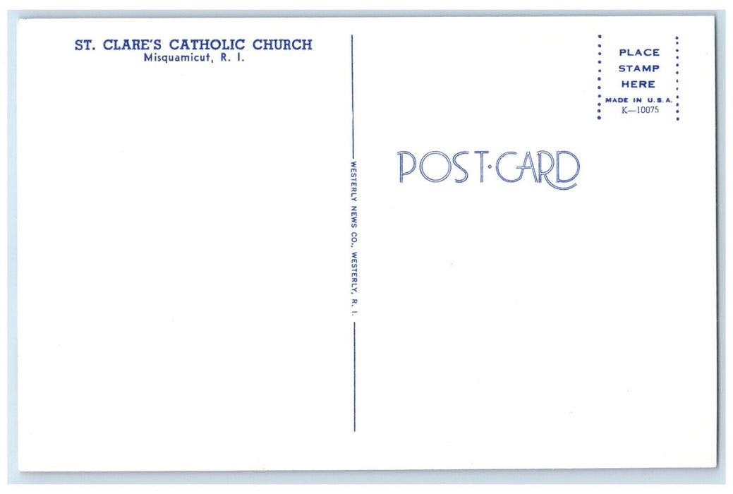 1960 Exterior View St Clare Catholic Church Misquamicut Rhode Island RI Postcard