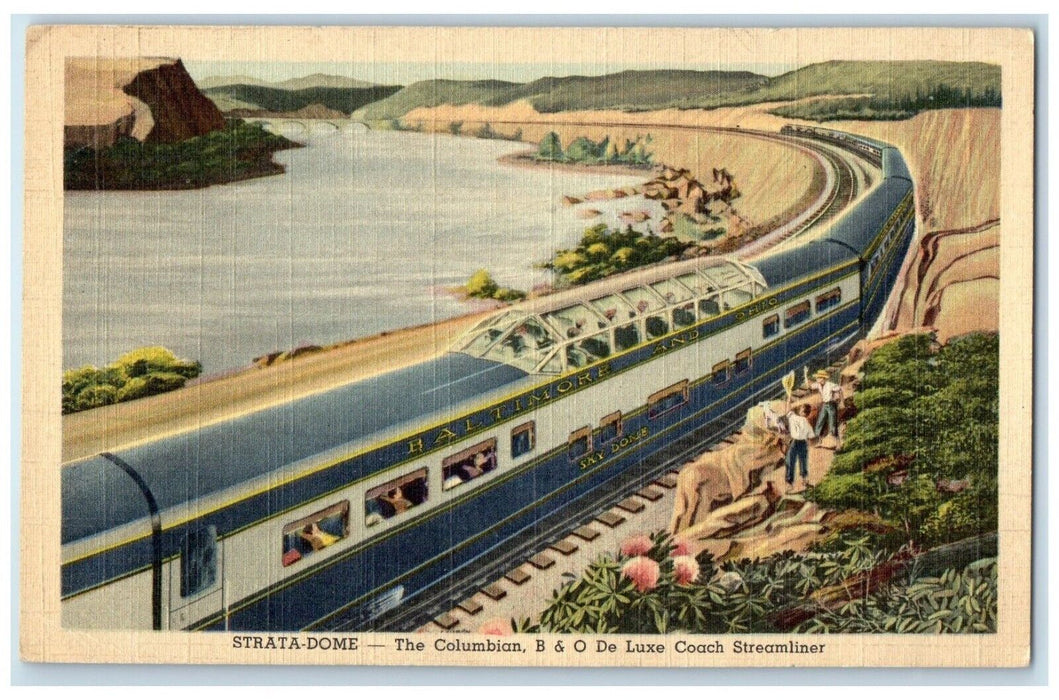 c1940 Strata Dome Columbian Train Railroad De Luxe Coach Streamliner Postcard
