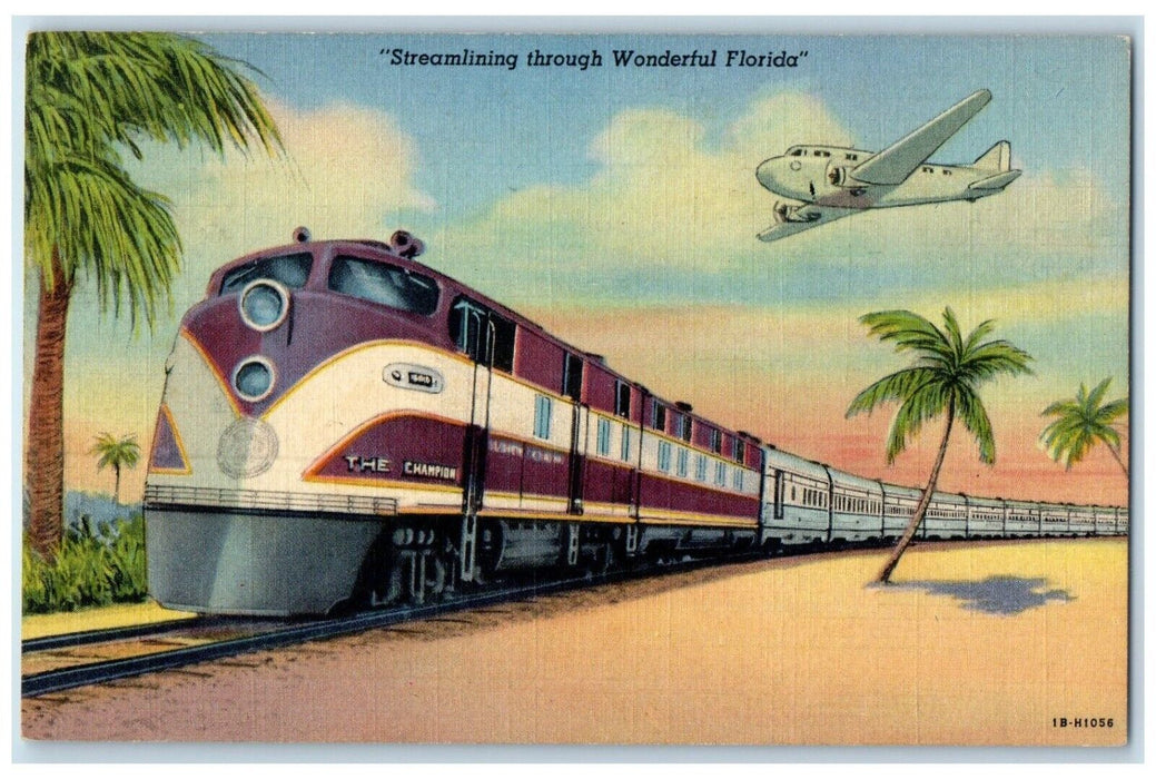 1948 Champion Train Streamlining Through Wonderful Melbourne Florida FL Postcard